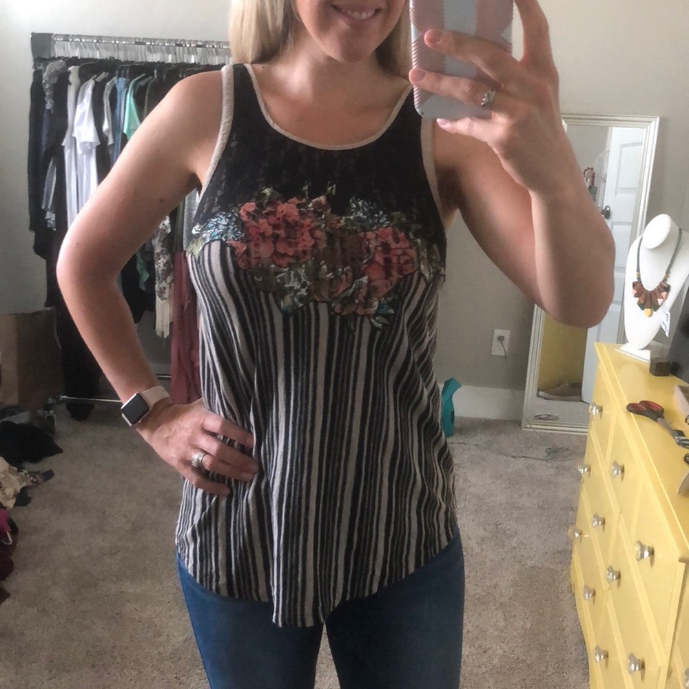 Free People Striped Lace Rose Tank size M